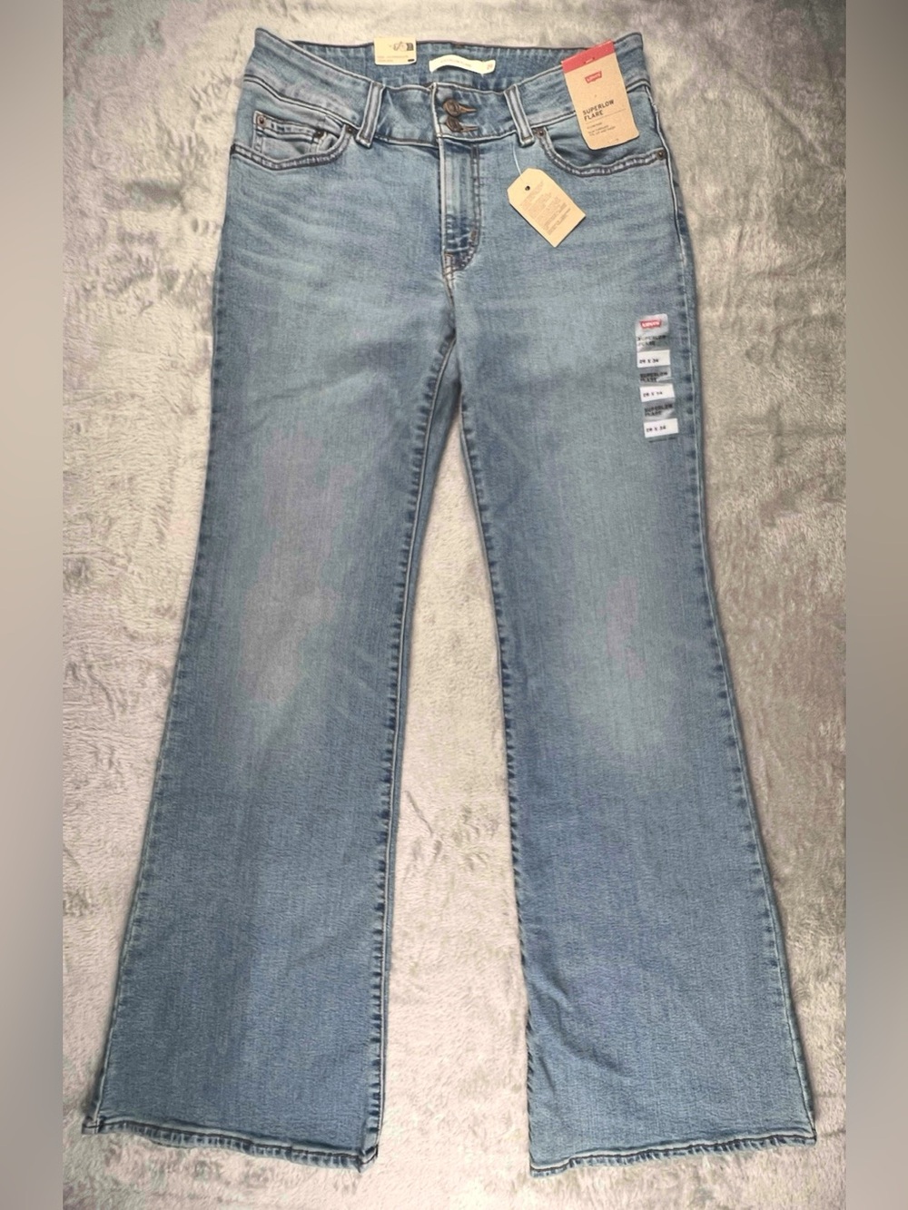 Levis Superlow Flare Zip Fly Stretch Jeans Womens 29 29x34 Medium Blue Wash Y2K